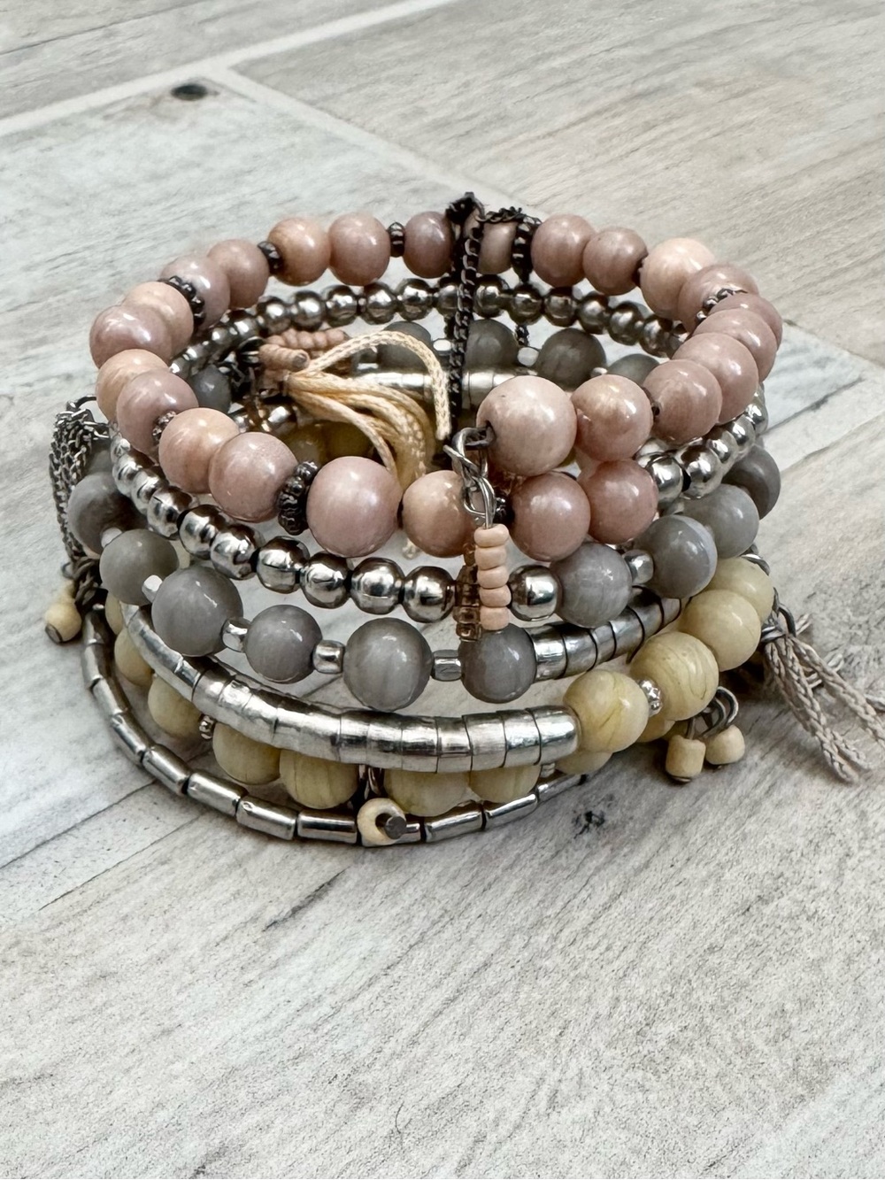 Boho Multi Color Beaded Coil Bracelet